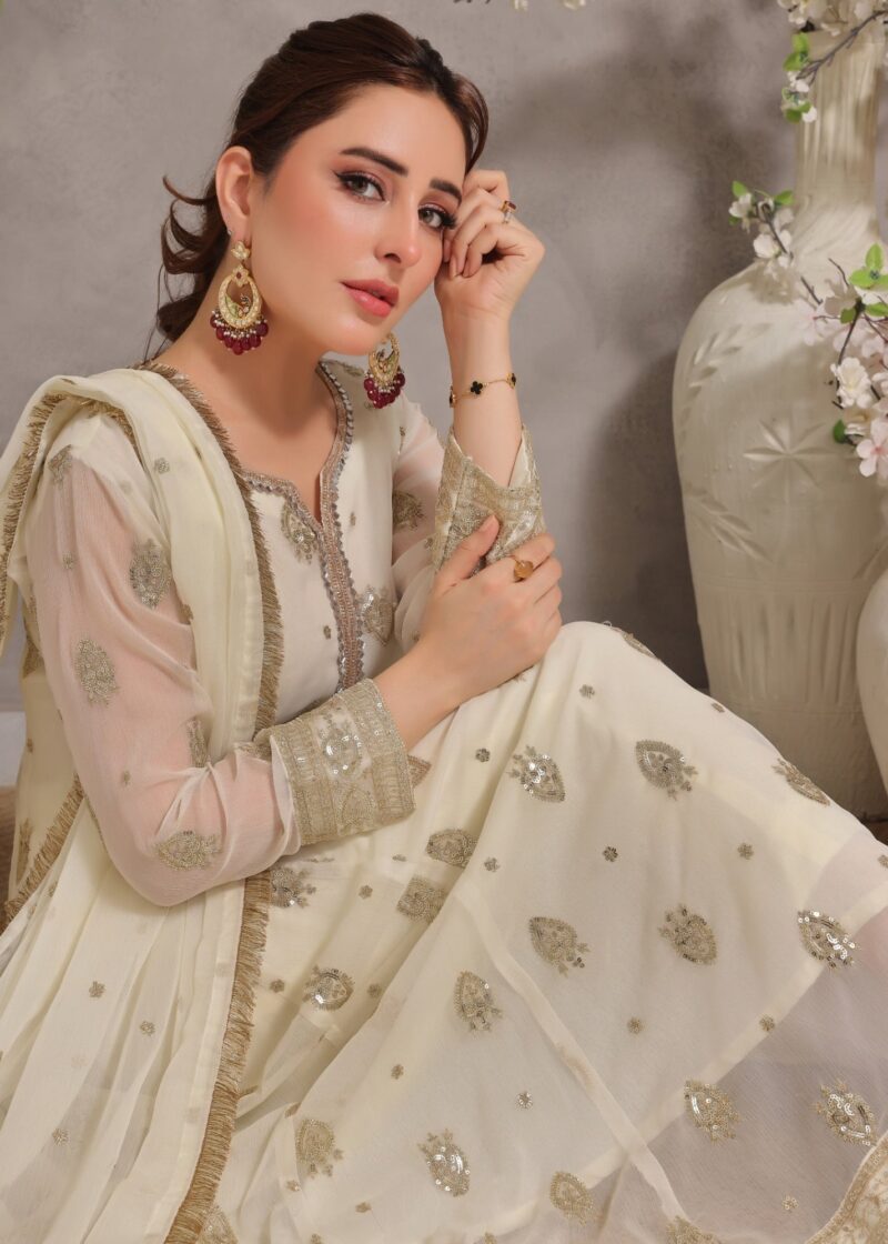 White Pishwas, Trouser with Dupatta | 20% OFF - Image 4