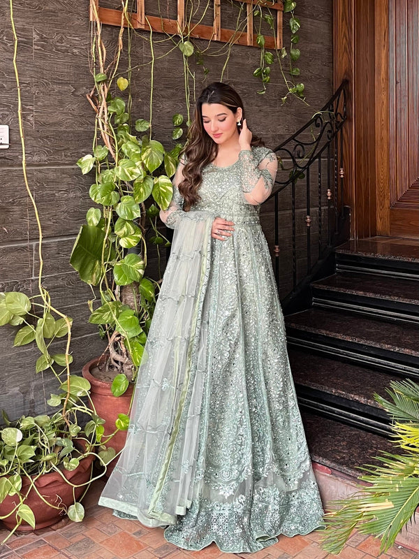 Sky blue Maxi, Trouser with Dupatta - Image 3