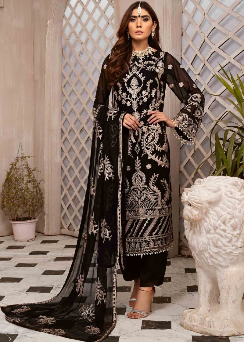Minal Khan - Embellished Black Shirt, Trouser with Dupatta - Image 4