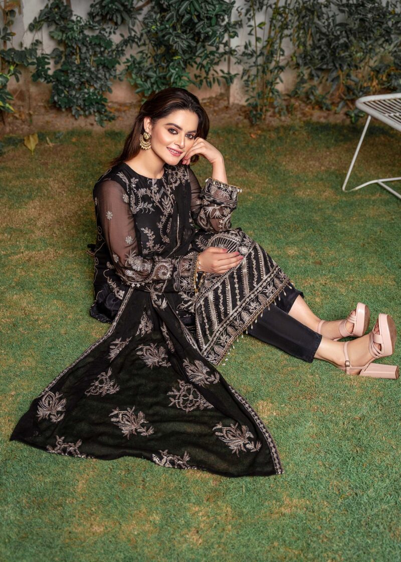 Minal Khan - Embellished Black Shirt, Trouser with Dupatta - Image 2
