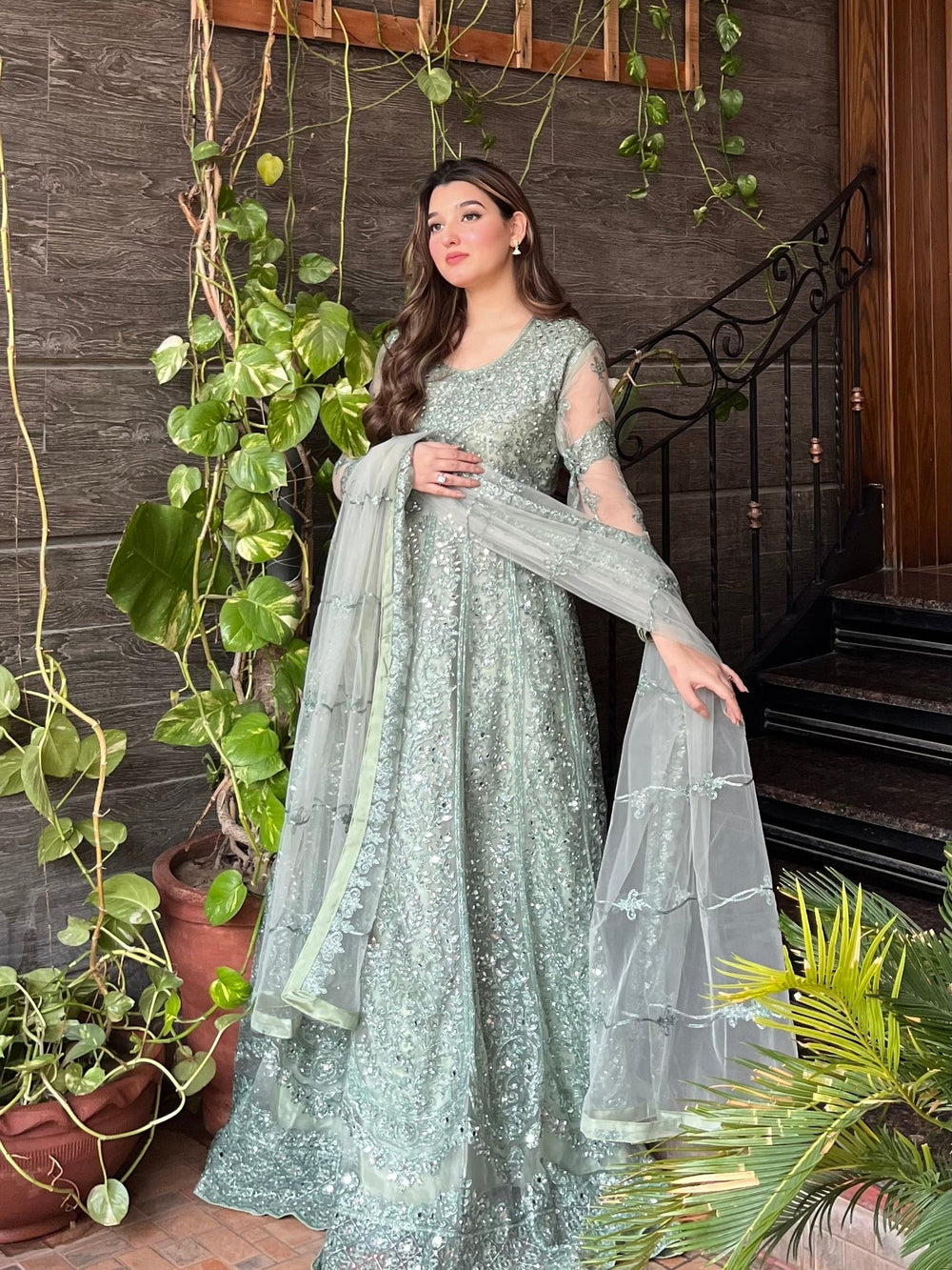Sky blue Maxi, Trouser with Dupatta - Image 2