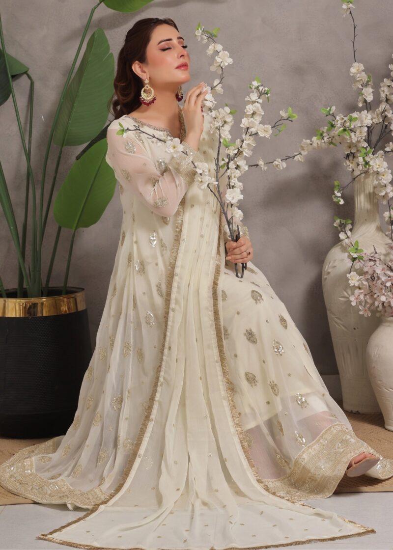 White Pishwas, Trouser with Dupatta | 20% OFF - Image 5