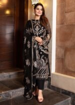 Minal Khan - Embellished Black Shirt, Trouser with Dupatta