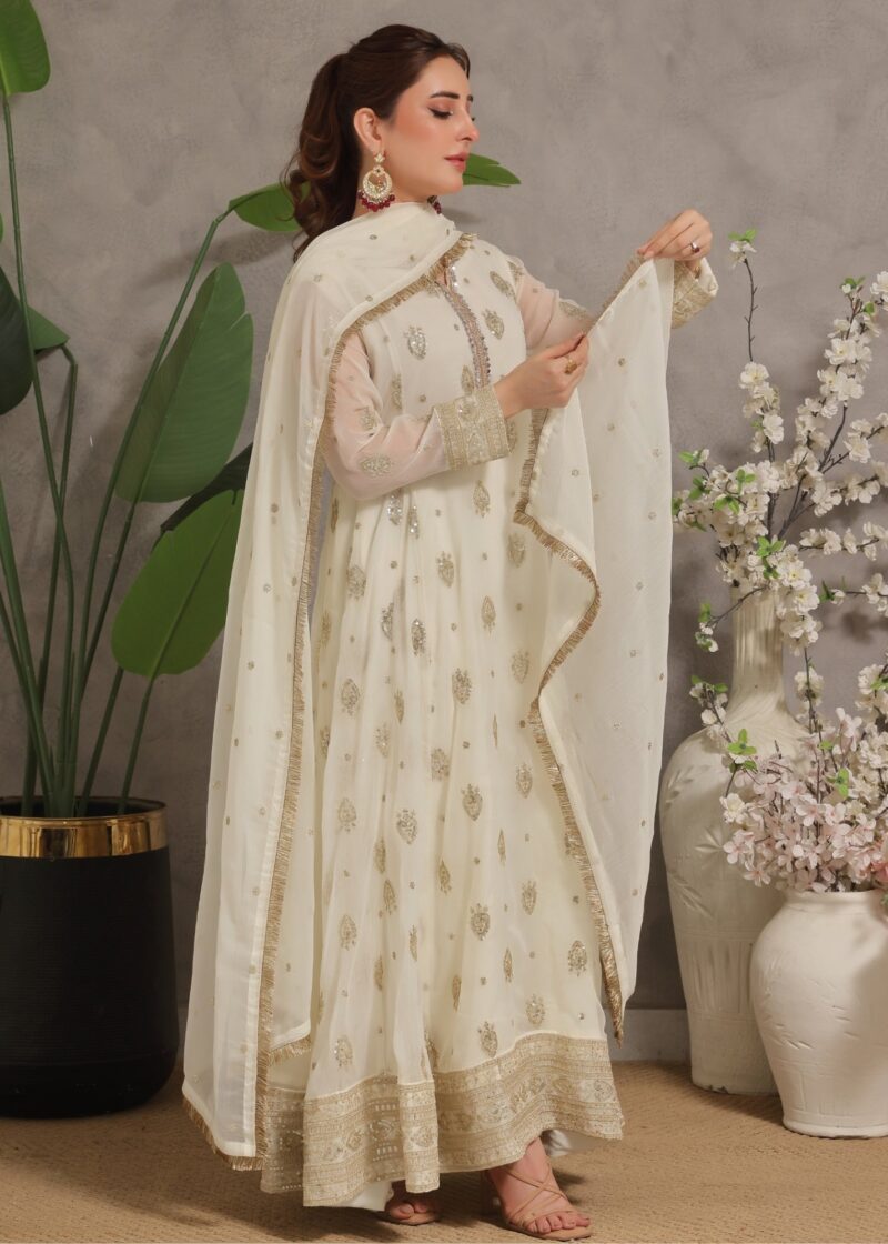 White Pishwas, Trouser with Dupatta | 20% OFF - Image 3