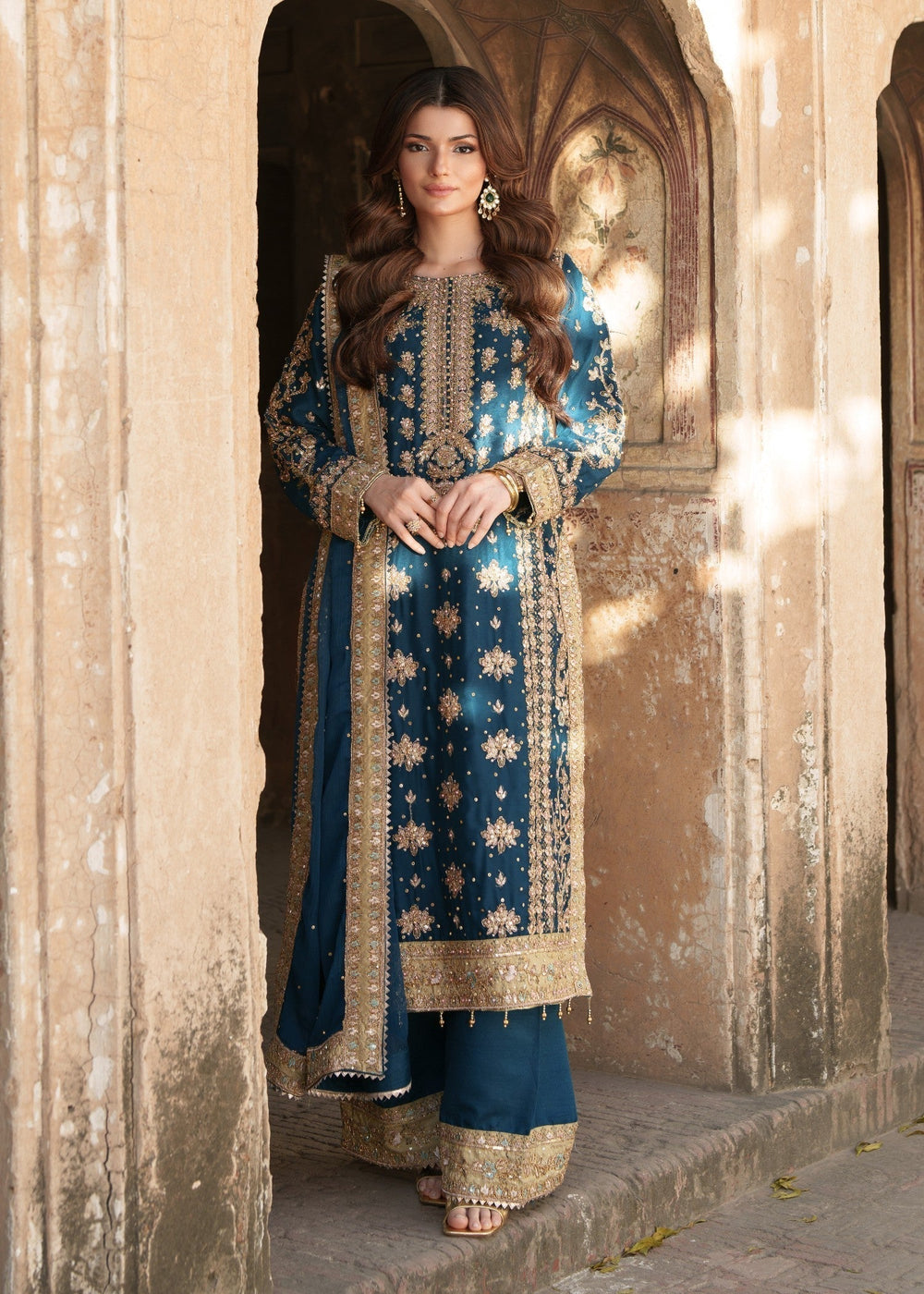 Aiman Khan - Bluish Shirt, Trouser with Dupatta - Image 4