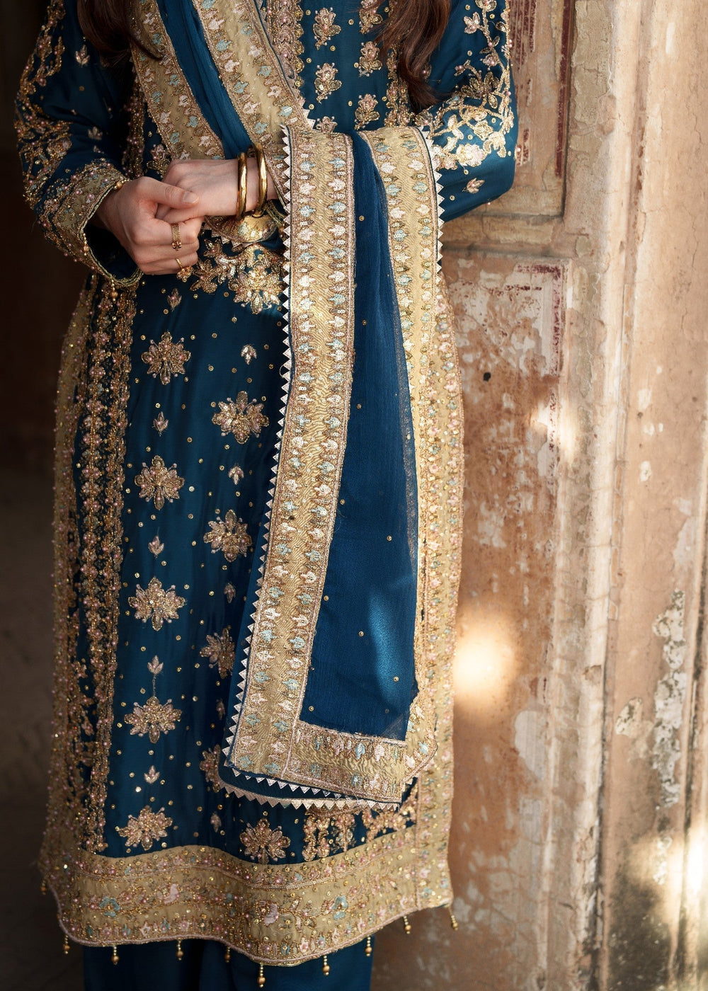 Aiman Khan - Bluish Shirt, Trouser with Dupatta - Image 5