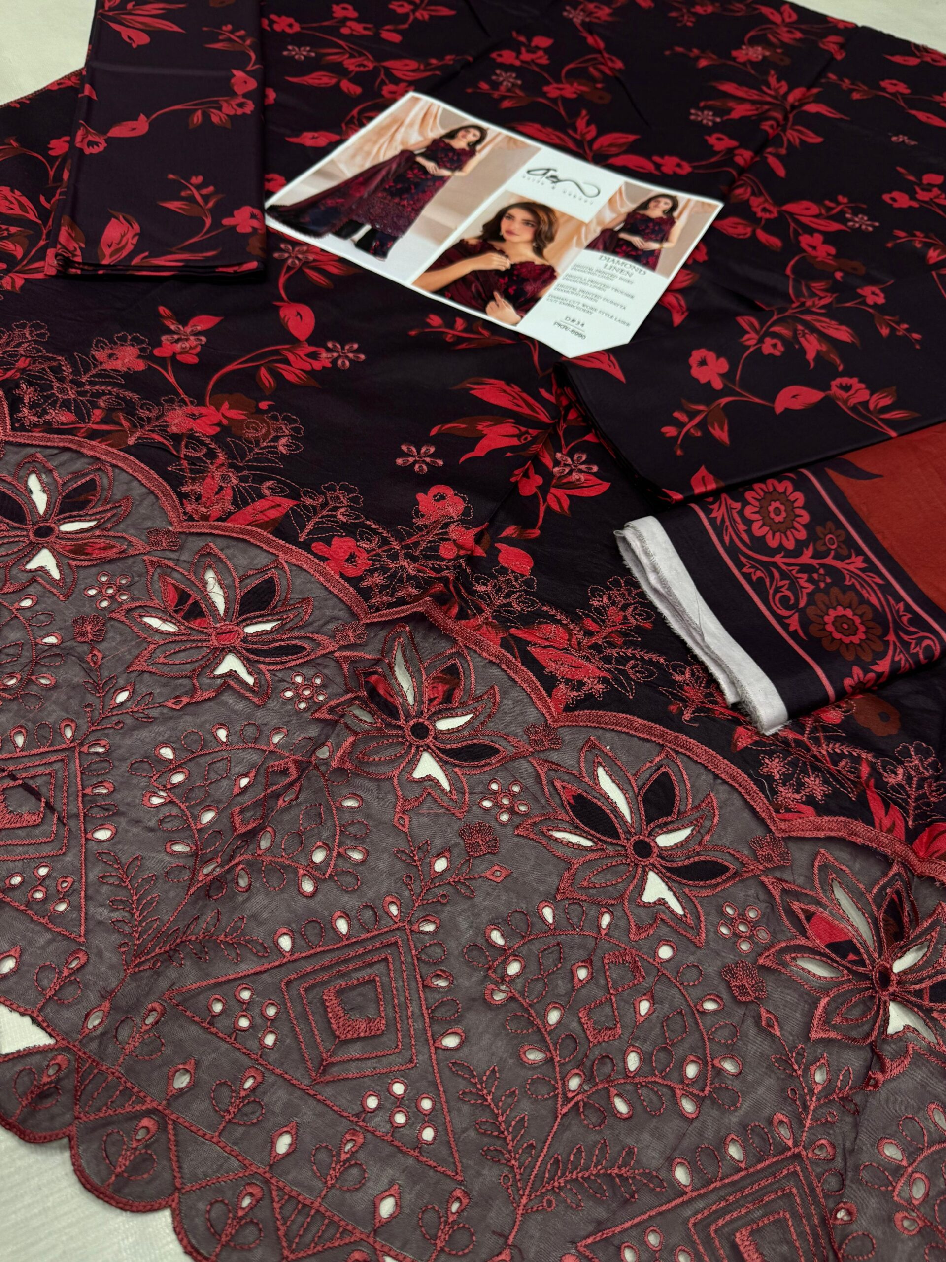 Kinza Hashmi - Maroon Long Shirt, Trouser with Dupatta - Image 3