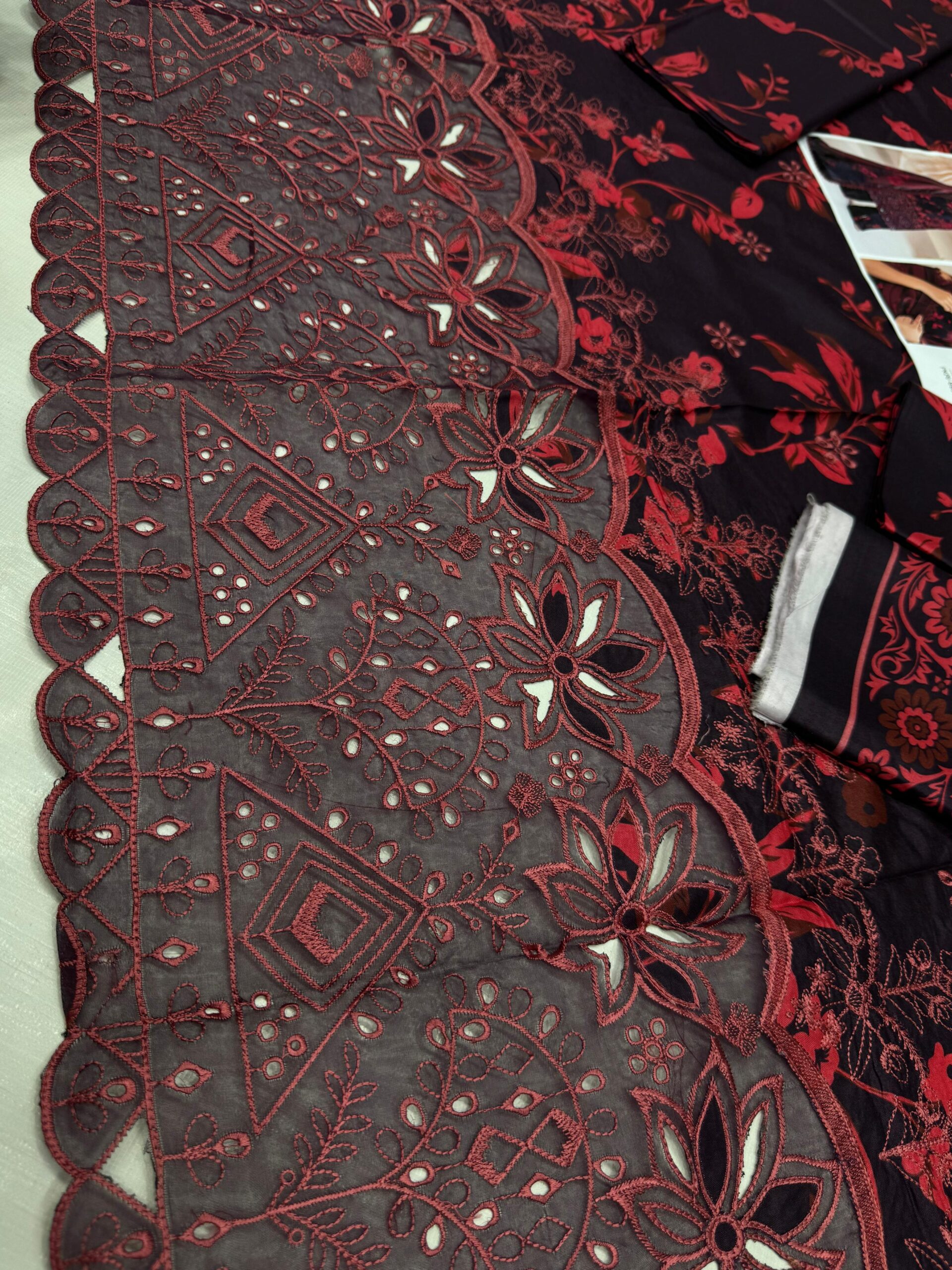 Kinza Hashmi - Maroon Long Shirt, Trouser with Dupatta - Image 4