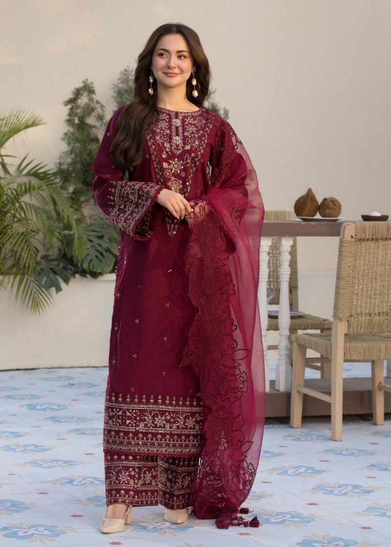 Hania Aamir - Redish Shirt, Trouser with Dupatta