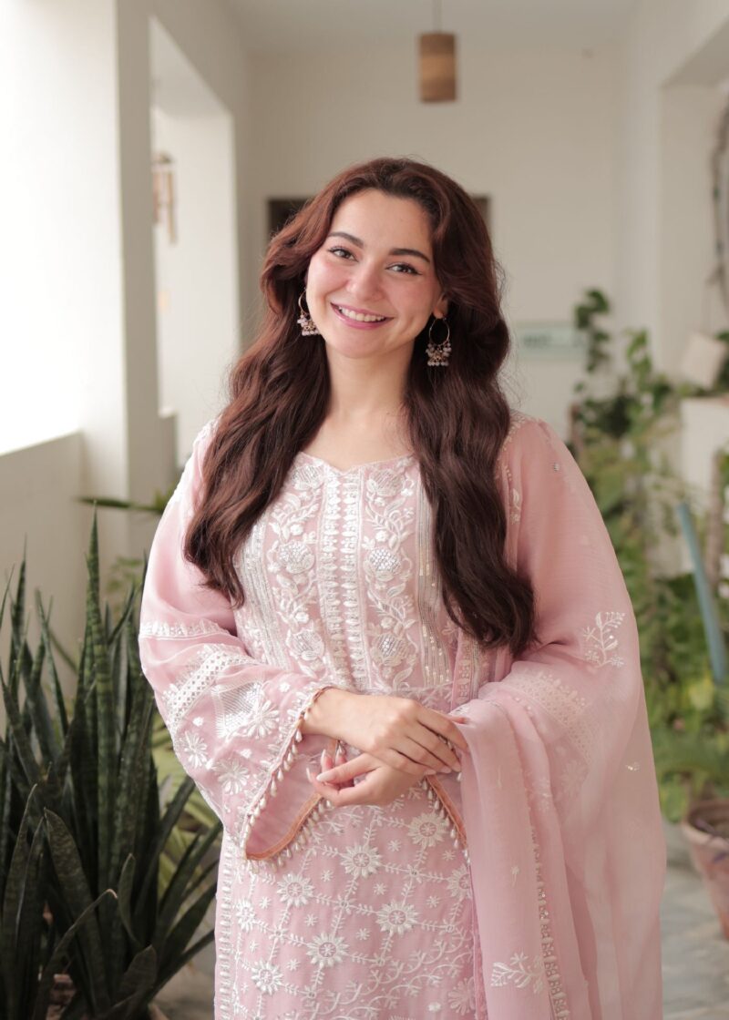 Hania Aamir - Baby Pink Shirt, Ghagra with Dupatta | 40% OFF - Image 4