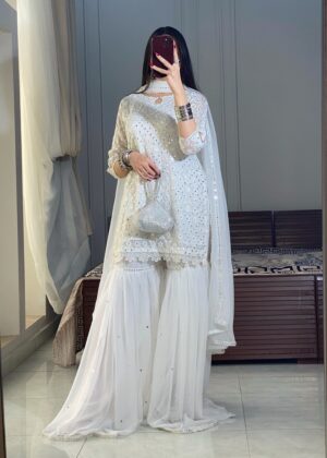 White Gulab Shirt, Ghagra with Dupatta