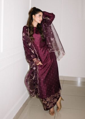 Sajal Ali - Iro Purple Shirt, Trouser and Dupatta